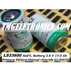LS33600 - BATERIA LS 33600,  3,6V Lithium-Thionyl chloride (Li-SOCl2), Saft Batteries LS 33600 Lithium SIZE D Battery 17.000mAh Primary Lithium - Battery Similar/Origem China -  3.6Volts / 19ah Lithium Non rechargeable